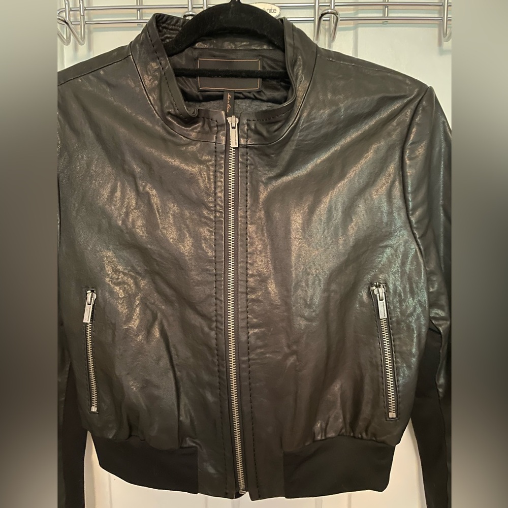NWOT BCBG MaxAzria Black Women's Leather Moto Jacket size L - Picture 2 of 8